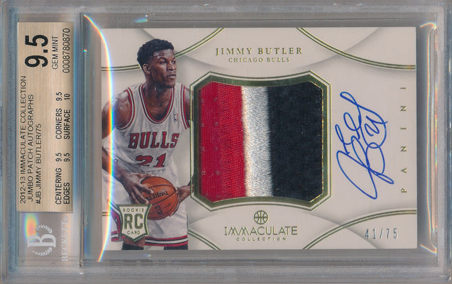 Panini 2012-2013 Immaculate Collection Jumbo Patch Autographs #PP-JB Jimmy Butler 41/75 / BGS Grade 9.5 / Auto Grade 10