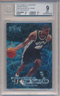 SkyBox 1997-1998 Metal Universe Precious Metal Gems #72 Tim Duncan 42/50 / BGS Grade 9