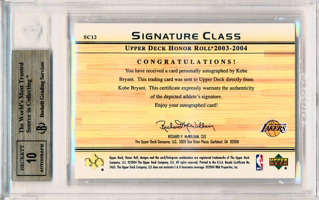 Upper Deck 2003-2004 Honor Roll Signature Class #SC12 Kobe Bryant  / BGS Grade 9.5 / Auto Grade 10