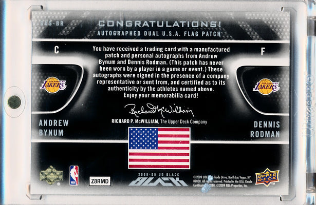 Upper Deck 2008-2009 Ud Black Dual Flag Patch Autos #DUS-BR Andrew Bynum / Dennis Rodman 5/10