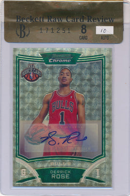 Topps 2008-09 Bowman Chrome Superfractor Auto #151 Derrick Rose 1/1 / BGS Grade 8 / Auto Grade 10