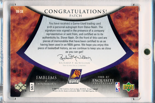 Upper Deck 2006-2007 Exquisite Collection Emblems Of Endorsement #EMSN Steve Nash 13/15