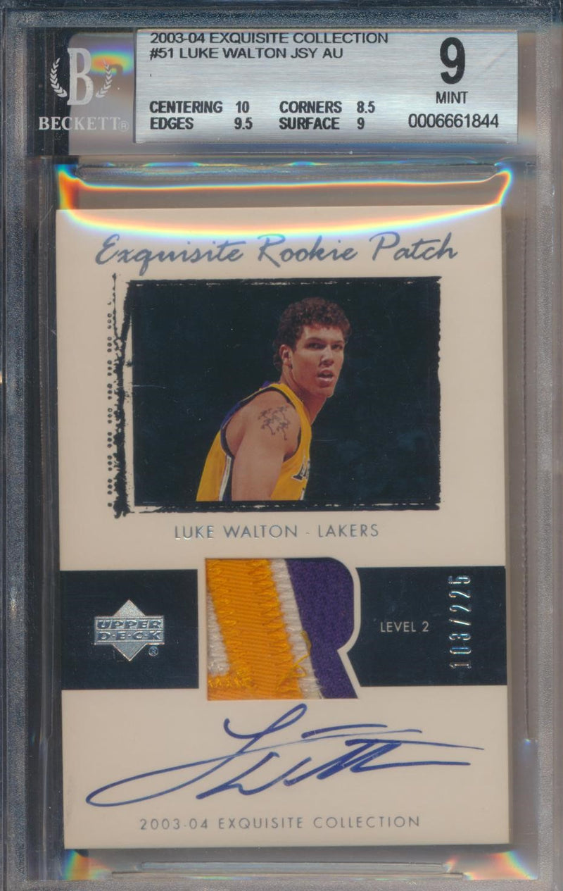 Upper Deck 2003-2004 Exquisite Collection Exquisite Rookie Patch Auto #51 Luke Walton 103/225 / BGS Grade 9 / Auto Grade 10