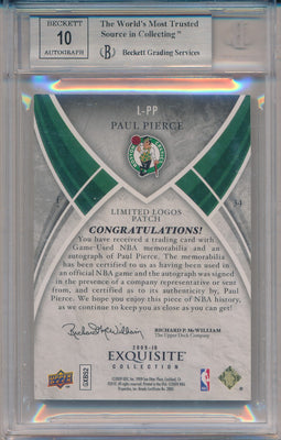 Upper Deck 2009-2010 Exquisite Collection Limited Logos #L-PP Paul Pierce 9/10 / BGS Grade 8.5 / Auto Grade 10