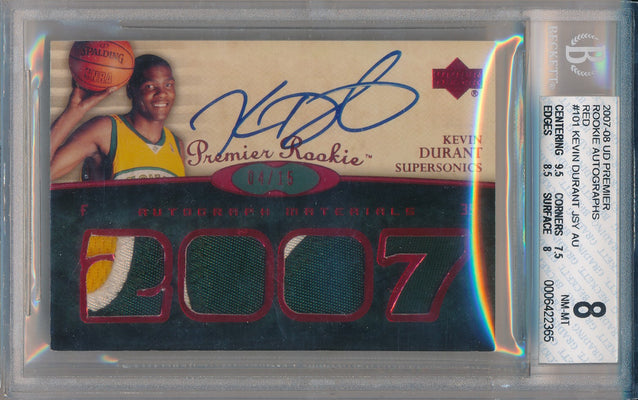 Upper Deck  2007-2008 UD Premier Rookie Autographs Red #101 Kevin Durant 4/15 / BGS Grade 8 / Auto Grade 10