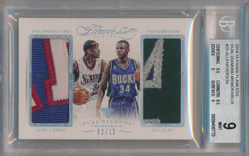 Panini 2014-2015 Flawless Ruby Dual Diamond Patches  #DD-2K1 Allen Iverson/ Ray Allen 02/15 / BGS Grade 9