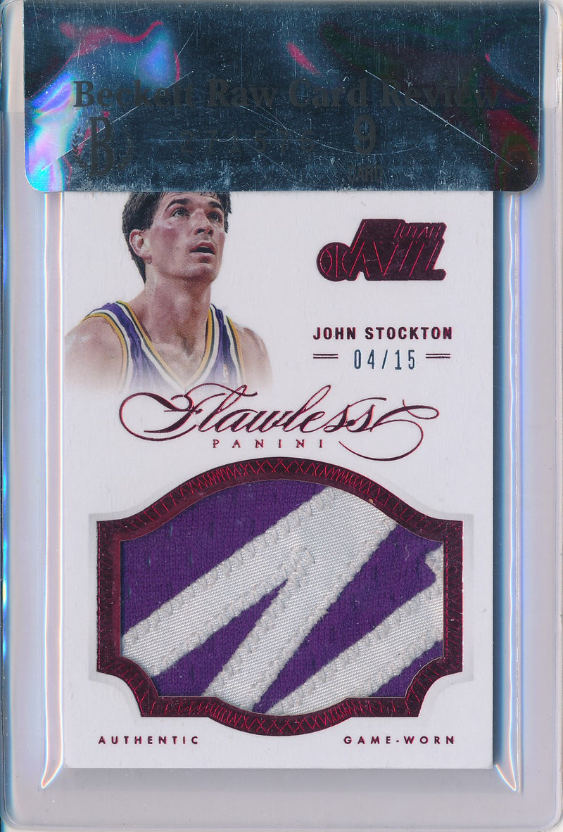 Panini 2012-2013 Flawless Ruby Jumbo Patches #62 John Stockton 04/15 / BGS Grade 9