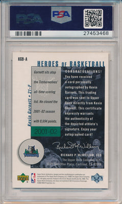 Upper Deck 2001-2002 UD Authentics Heroes of Basketball #KG9-A Kevin Garnett 4/10 / PSA Grade 10