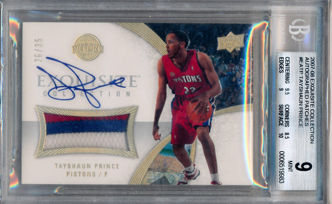 Upper Deck 2007-2008 Exquisite Collection Autographed Patches #EATP Tayshaun Prince 26/35 / BGS Grade 9 / Auto Grade 10