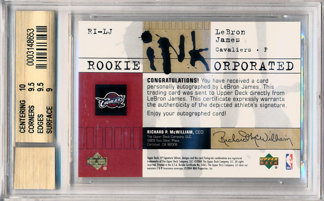 Upper Deck 2003-2004 SP Signature Edition  Rookie Inkorporated #LJ Lebron James 81/100 / BGS Grade 9.5 / Auto Grade 10