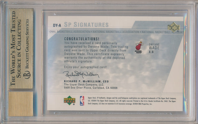 Upper Deck 2003-2004 SP Authentic SP Signatures #DY-A Dwyane Wade  / BGS Grade 9.5 / Auto Grade 10