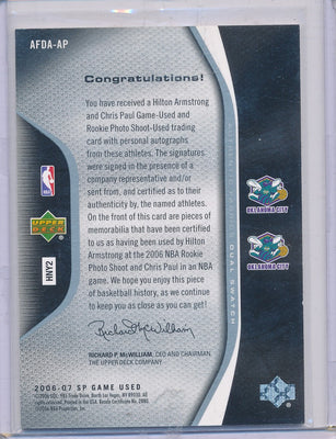 Upper Deck 2006-2007 Sp Game Used Edition Dual Auto Swatch #F/C Hilton Armstrong / Chris Paul 22/50