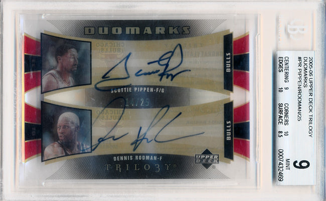 Upper Deck 2005-2006 Upper Deck Trilogy Duomarks #DM-PR Scottie Pippen / Dennis Rodman 14/25 / BGS Grade 9 / Auto Grade 9