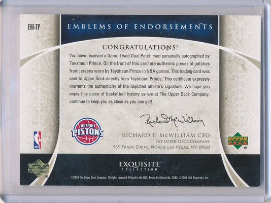 Upper Deck 2005-2006 Exquisite Collection Emblems Of Endorsement #EMTP Tayshaun Prince 13/15