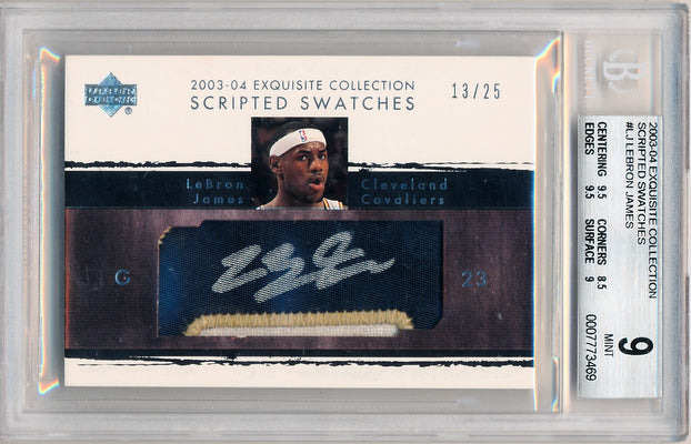 Upper Deck 2003-2004 Exquisite Collection Scripted Swatches #SS-LJ Lebron James 13/25 / BGS Grade 9 / Auto Grade 10