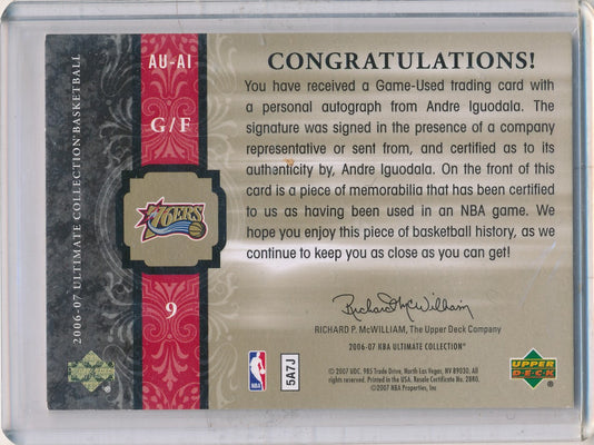 Upper Deck 2006-07 Ultimate Collection  Ultimate Jersey Autographs #AU-AI Andre Iguodala  05/75