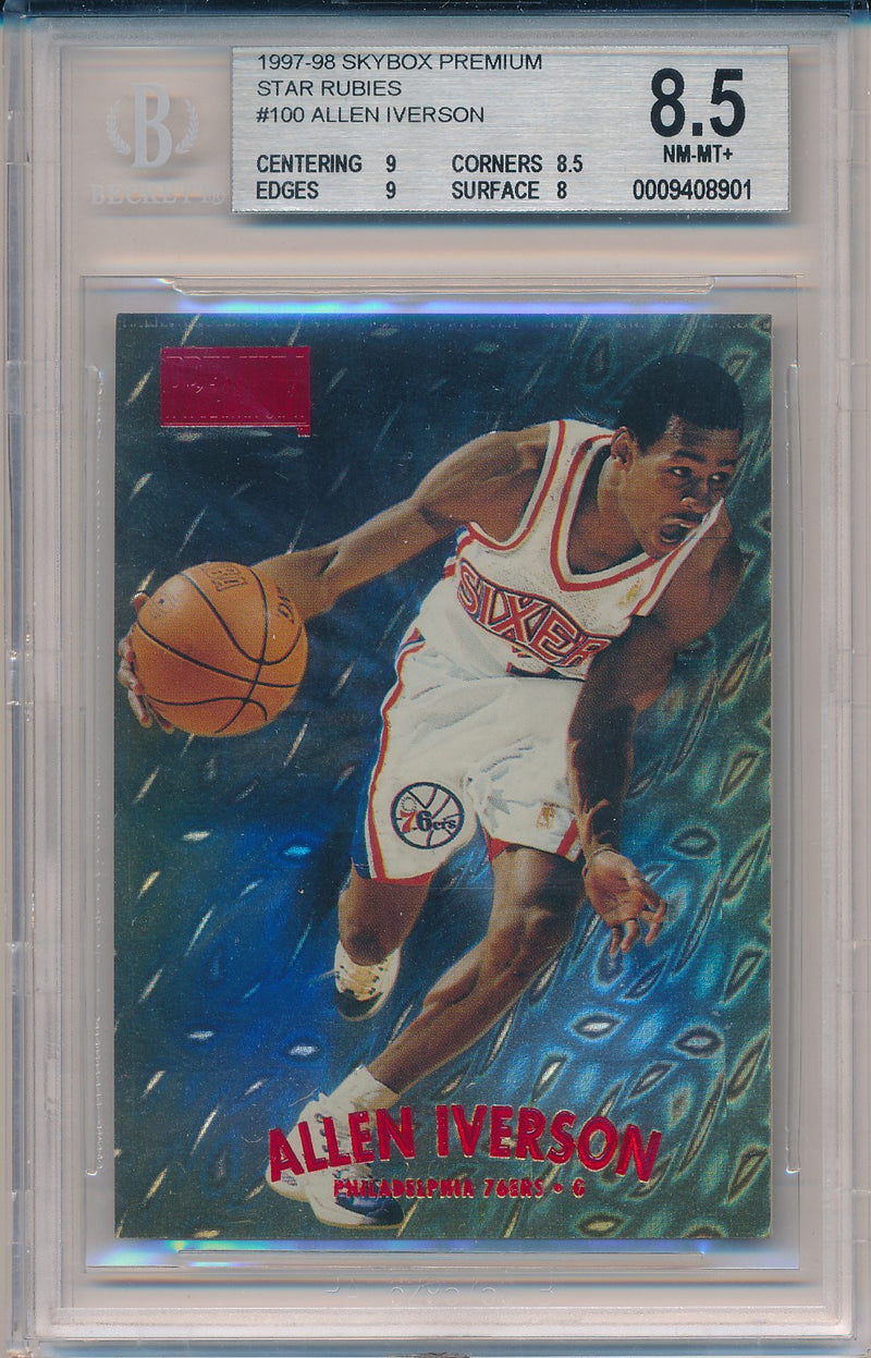 SkyBox 1997-1998 Premium Star Rubies #100SR Allen Iverson 11/50 / BGS Grade 8.5