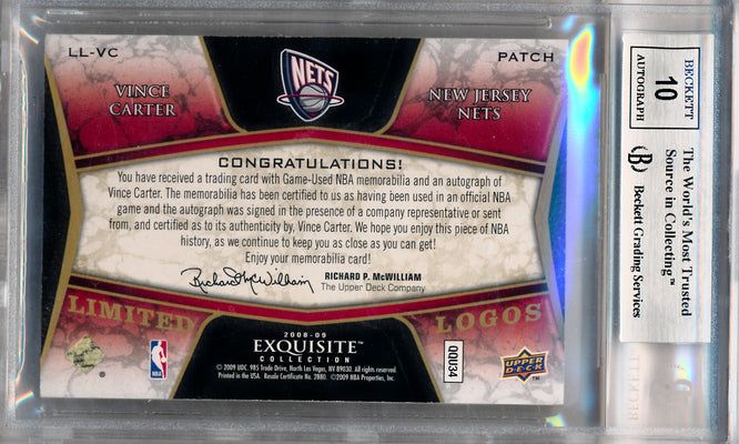 Upper Deck 2008-2009 Exquisite Collection Limited Logos #LLVC Vince Carter 18/25 / BGS Grade 8.5 / Auto Grade 10