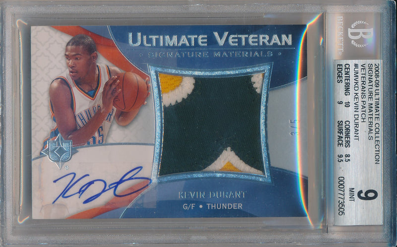 Upper Deck  2008-2009 Ultimate Collection Signature Materials #UMV-KD Kevin Durant 3/5 / BGS Grade 9 / Auto Grade 10