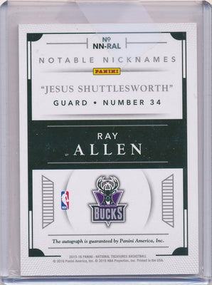 Panini 2015-2016 National Treasures  Notable Nicknames  #NN-RAL Ray Allen 25/25