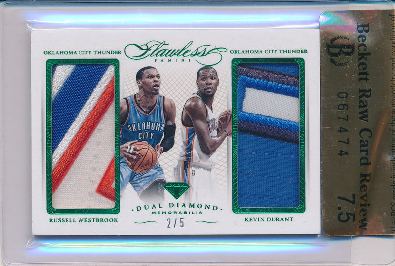 Panini 2014-2015 Flawless Emerald Dual Diamond Patches #DD-OKC Kevin durant/ Russell Westbrook 2/5 / BGS Grade 7.5