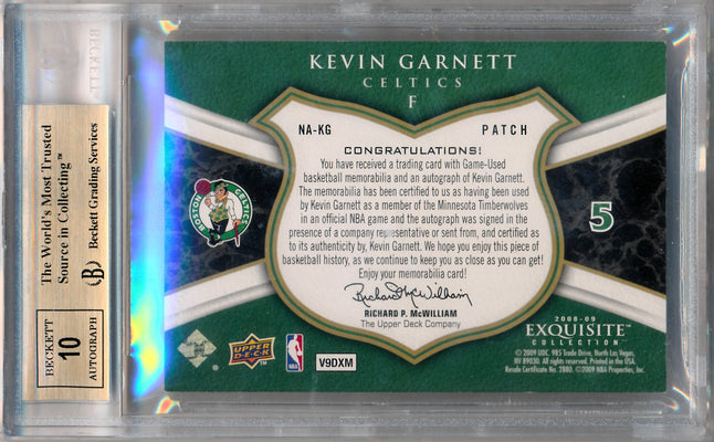 Upper Deck 2009-2010 Exquisite Collection Noble Nameplates #NKG Kevin Garnett 18/25 / BGS Grade 9.5 / Auto Grade 10