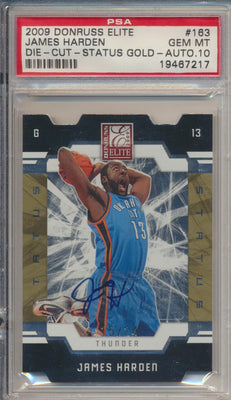 Panini  2009-2010 Donruss Elite Diecut Status Gold Auto #163 James Harden 15/24 / PSA Grade 10