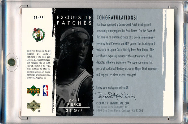 Upper Deck 2003-2004 Exquisite Collection Patches Autographs #AP-PP Paul Pierce 13/100