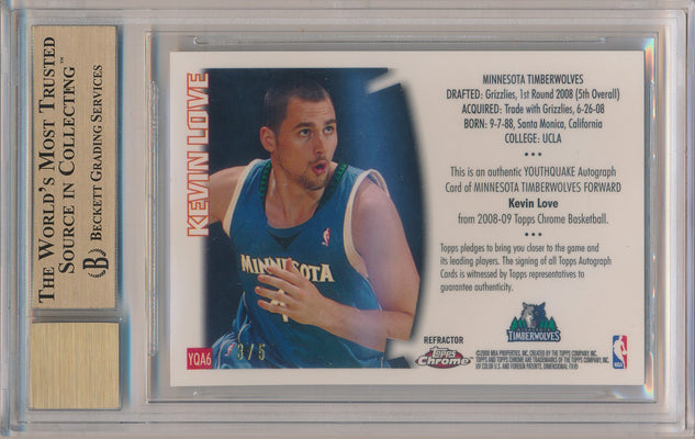 Topps 2008-09 Chrome Youthquake Autographs Gold Refractors #YQA6 Kevin Love 3/5 / BGS Grade 9.5 / Auto Grade 10