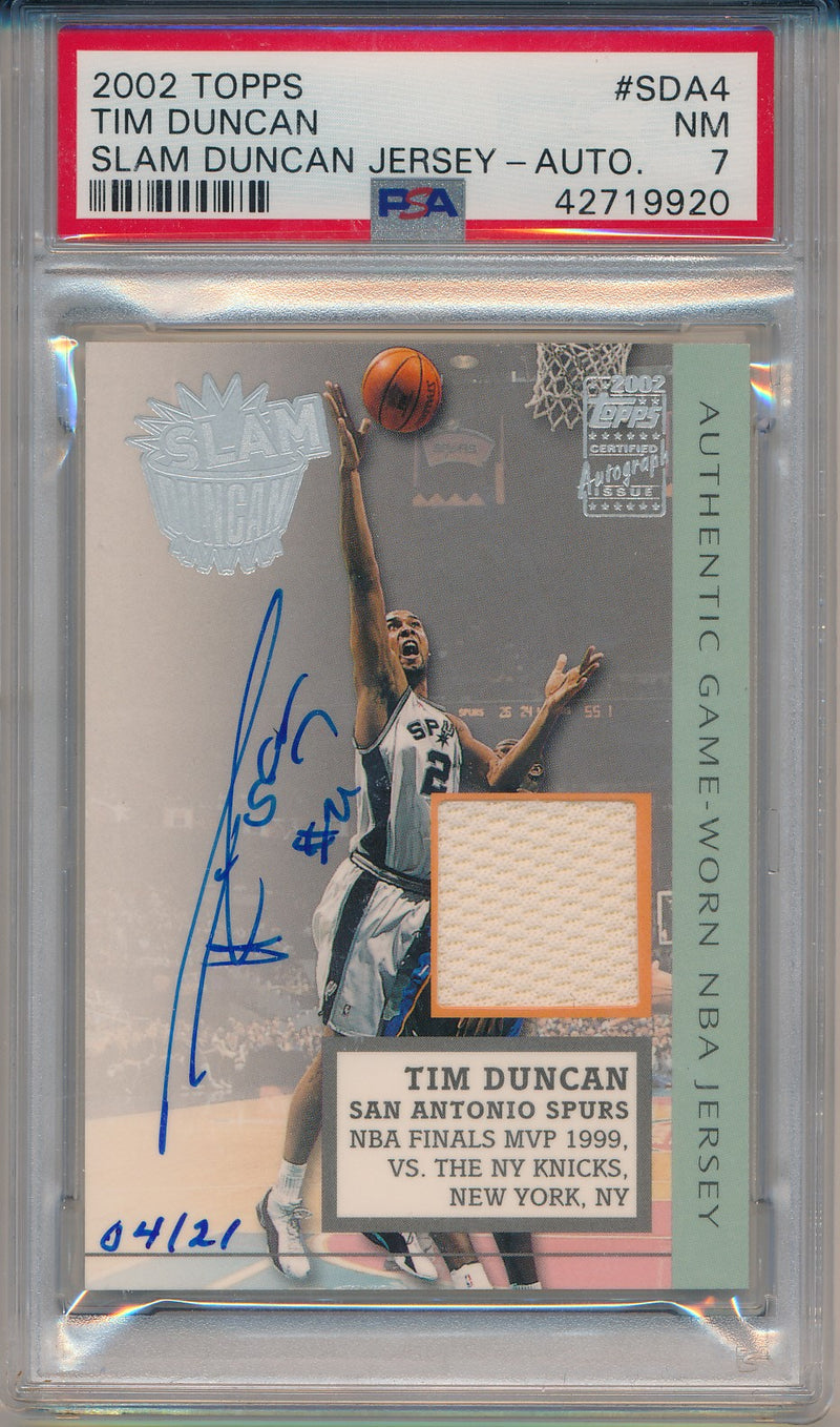 Topps 2002-2003 Slam Jersey Auto #SDA4 Tim Duncan 4/21 / PSA Grade 7