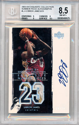 Upper Deck 2003-2004 Exquisite Collection Number Piece Autographs #NP-LJ Lebron James 19/23 / BGS Grade 8.5 / Auto Grade 10