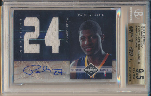 Panini 2010-2011 Limited Fresmen Jumbo Jersey Numbers Signatures #10 Paul George 53/99 / BGS Grade 9.5 / Auto Grade 10