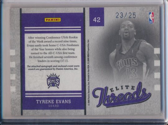 Panini  2009-2010 Donruss Elite Elite Threads RPA #42 Tyreke Evans 23/25