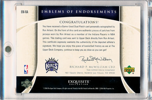 Upper Deck 2005-2006 Exquisite Collection Emblems Of Endorsement #EMRA Ron Artest 7/15