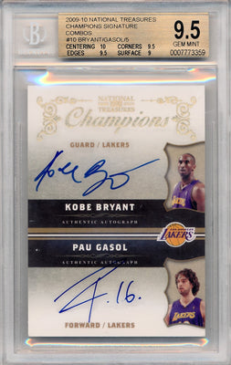 Panini 2009-2010 National Treasures Dual Champions Signature #10 Kobe Bryant / Pau Gasol 3/5 / BGS Grade 9.5 / Auto Grade 10