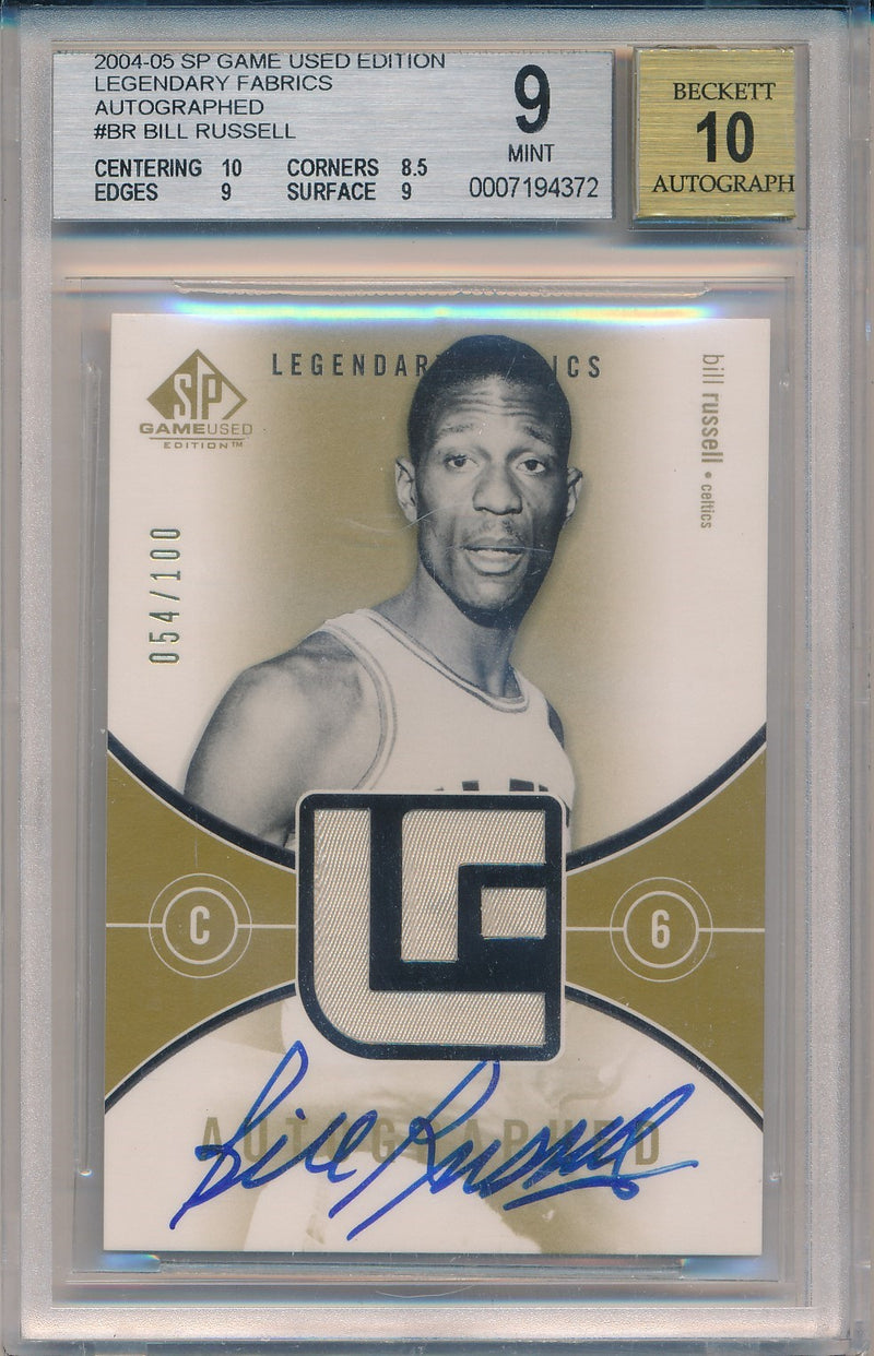 Upper Deck 2004-2005 SP Game Used Legendary Fabrics #ALF-BR Bill Russell 54/100 / BGS Grade 9 / Auto Grade 10