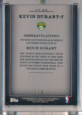 Topps  2007-2008 Letterman Patch #LP-KD Kevin Durant 5/5