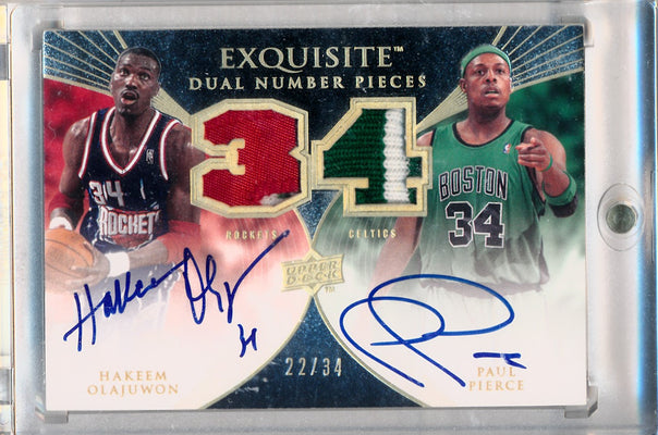 Upper Deck 2007-08 Exquisite Collection Exquisite Dual Number Pieces #EDN-OP Hakeem Olajuwon/Paul Pierce 22/34