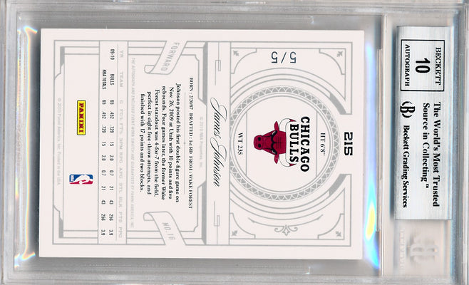 Panini 2009-2010 National Treasures Century Platinum #215 James Johnson 5/5 / BGS Grade 9 / Auto Grade 10