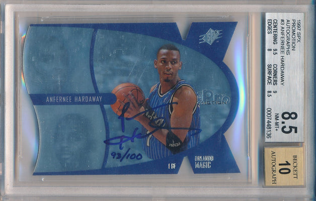 Upper Deck 1997-1998 SPX Promotion Diecut Autographs #3/5 Anfernee Hardaway 93/100 / BGS Grade 8.5 / Auto Grade 10