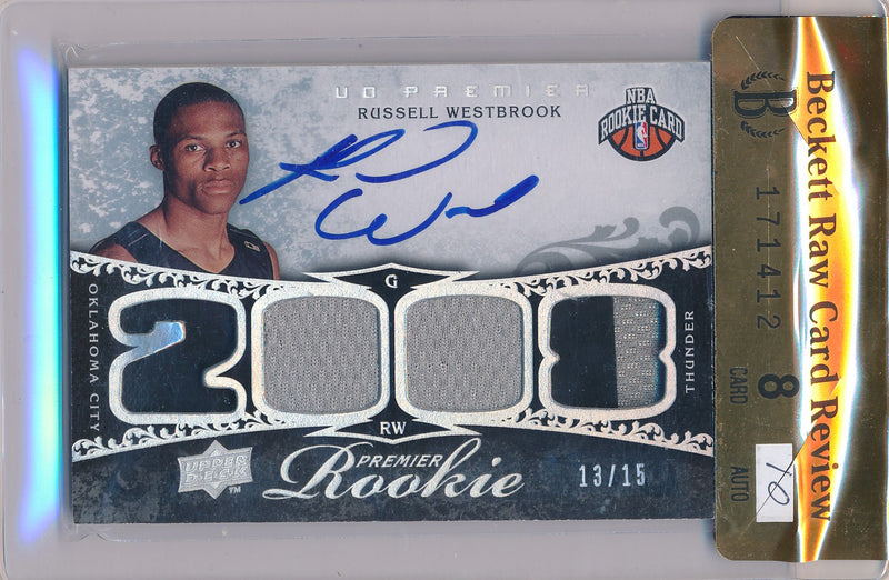 Upper Deck 2008-09 UD Premier Rookie Premier Patch Auto #104 Russell Westbrook 13/15 / BGS Grade 8 / Auto Grade 10