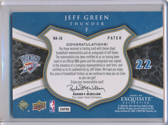 Upper Deck 2008-2009 Exquisite Collection Noble Nameplates #NAJG Jeff Green 6/25