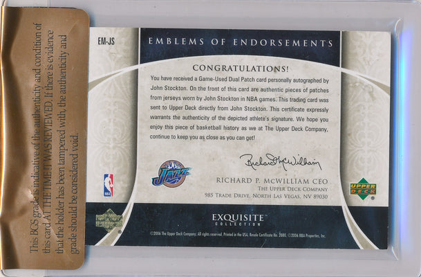 Upper Deck 2005-2006 Exquisite Collection Emblems Of Endorsement #EMJS John Stockton 2/15 / Auto Grade 10