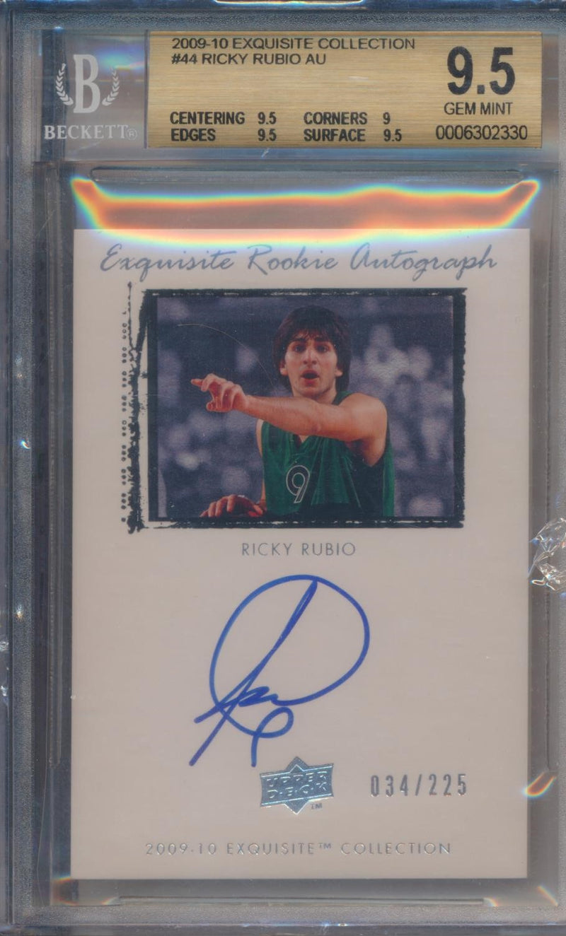 Upper Deck 2009-2010 Exquisite Collection RC Auto #44 Ricky Rubio 34/225 / BGS Grade 9.5 / Auto Grade 10