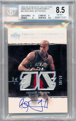 Upper Deck 2003-2004 Exquisite Collection Emblems Of Endorsements #EM-RJ Richard Jefferson 10/15 / BGS Grade 8.5 / Auto Grade 10