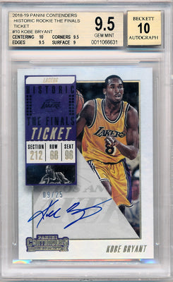 Panini 2018-2019 Contenders Historic Rookie The Finals Ticket #10 Kobe Bryant 9/25 / BGS Grade 9.5 / Auto Grade 10