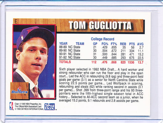 SkyBox 1992-1993 Hoops NBA Draft #E Tom Gugliotta