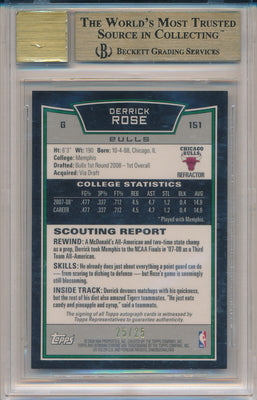 Topps 2008-09 Bowman Chrome Gold Refractors #151 Derrick Rose 25/25 / BGS Grade 9.5 / Auto Grade 10