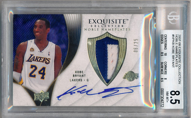 Upper Deck 2007-2008 Exquisite Collection Noble Nameplates #NPKB Kobe Bryant 6/25 / BGS Grade 8.5 / Auto Grade 10