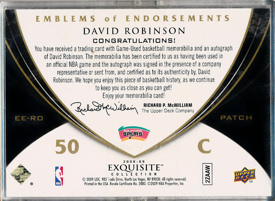 Upper Deck 2008-2009 Exquisite Collection Emblems Of Endorsement #EERO David Robinson 9/10